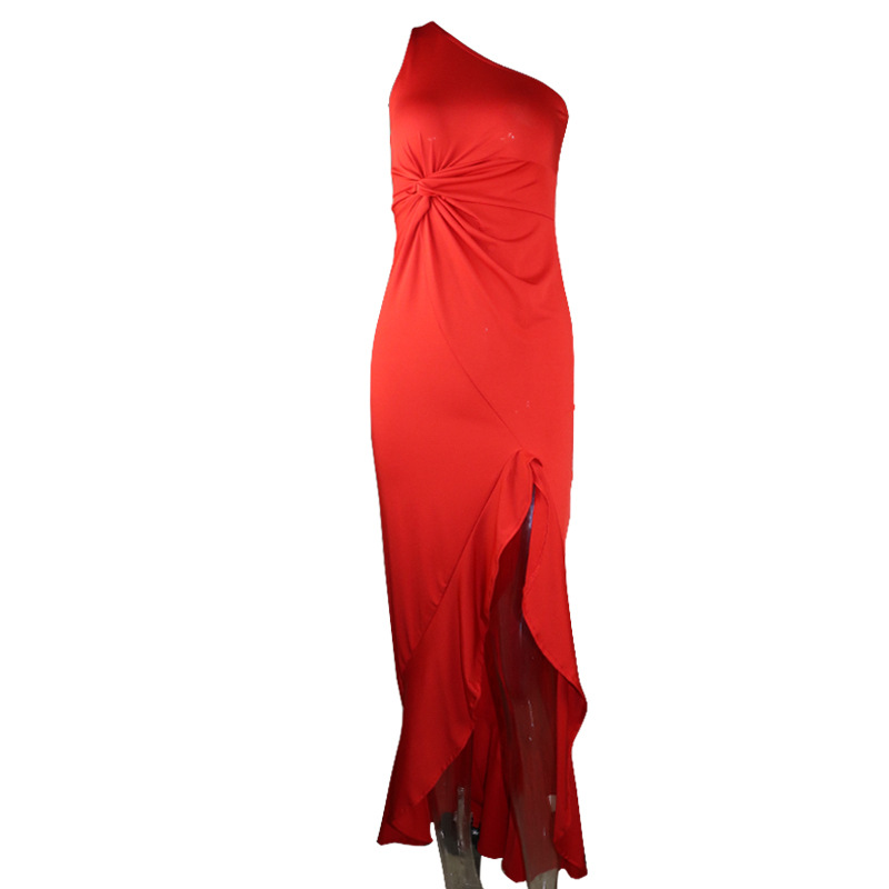 Elegantes Abendkleid Mit Rüschensaum Und Schlitz Für Damen_voghion.com
