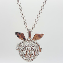 速卖通热销 DIY镂空可打开魔盒 心形天使翅膀项链吊坠 饰品配件