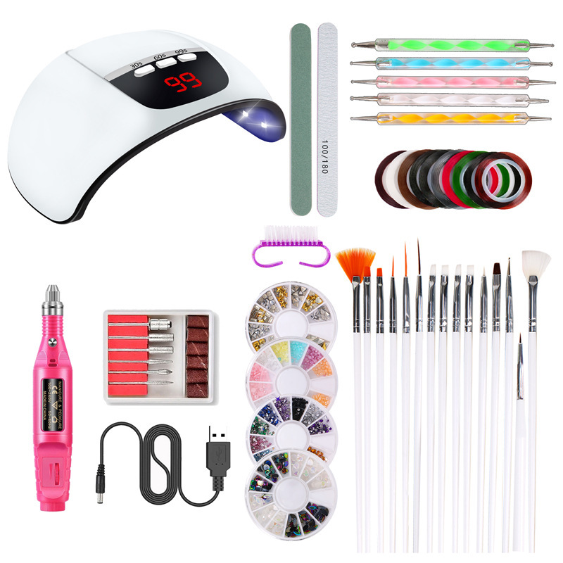 Cross-border Manicure Tool Set Manicure Lamp Grinder Nail File Color Painting Pen Manicure Decoration Set