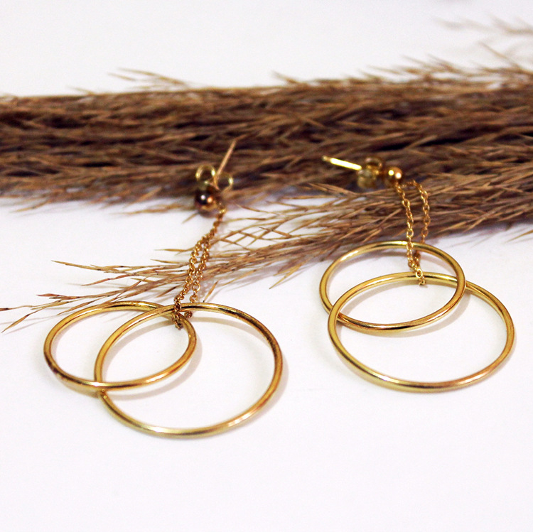 New Exaggerated Double Ring Fashion 925 Silver Gold Long Earrings For Women Wholesale display picture 8