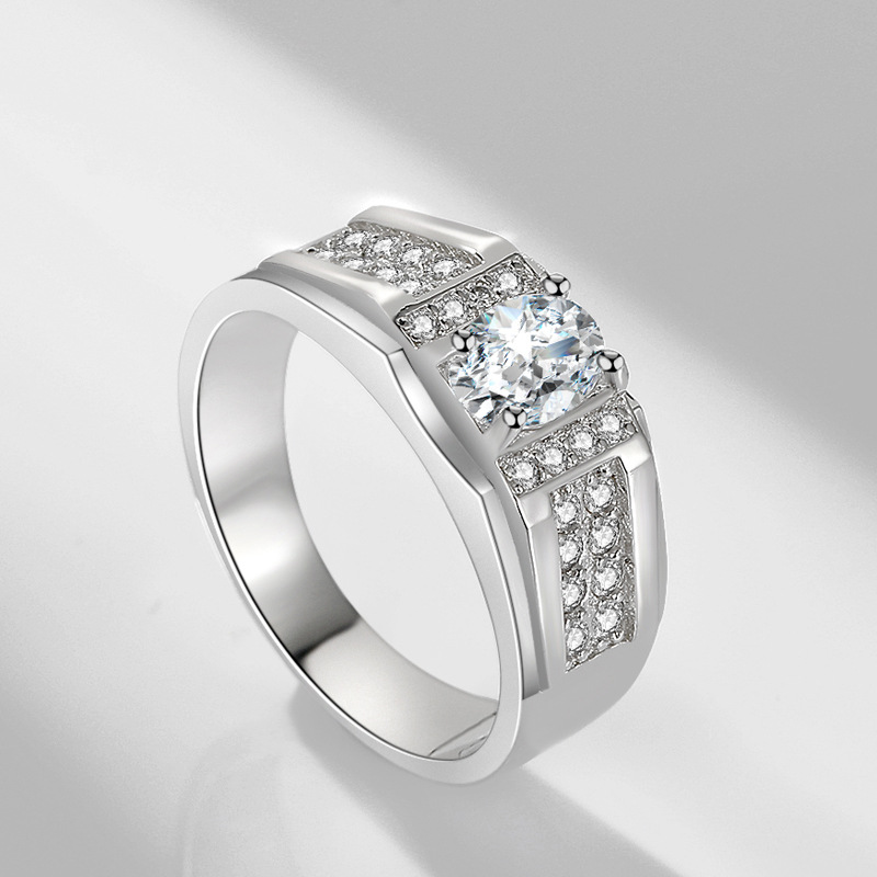 MJZ046 Wide Double Row Group Set Imitation Diamond Zircon Men's Ring Plated White Gold Ring Pigeon Egg Ring