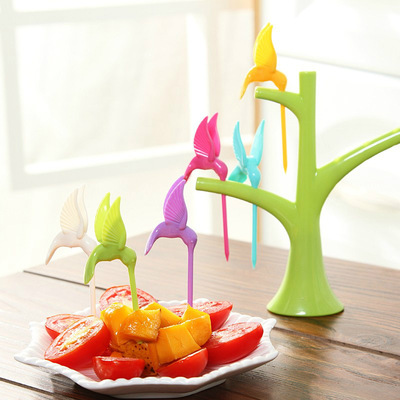 kitchen originality lovely Birds Treetops Fruit fork tableware Plastic Fruit fork Wholesale gift Decoration