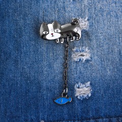 Cartoon Japanese brooch cute cat eating fish boat anchor wheel boat brooch for student denim jacket accessories wholesale