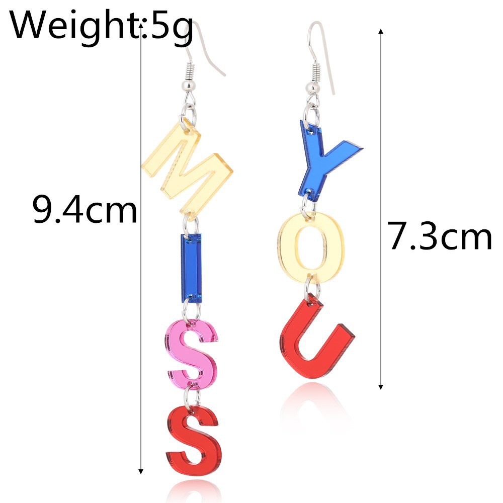 Missyou Asymmetric Acrylic Alphabet Earrings Fashion Color Temperament Stud Earrings display picture 1