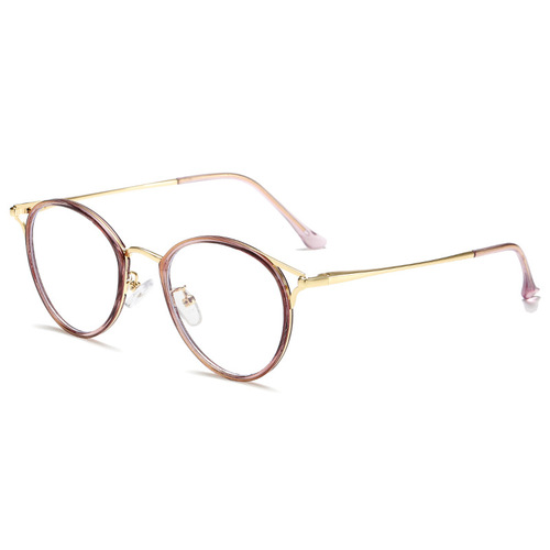 Full-frame retro metal eyeglass frames, plano glasses, anti-blue light glasses, available with prescription lenses, cat-ear style frames.