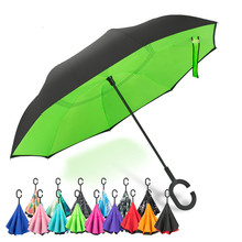 创意双层免持汽车C型长柄雨伞umbrella男女防晒反向伞印广告logo