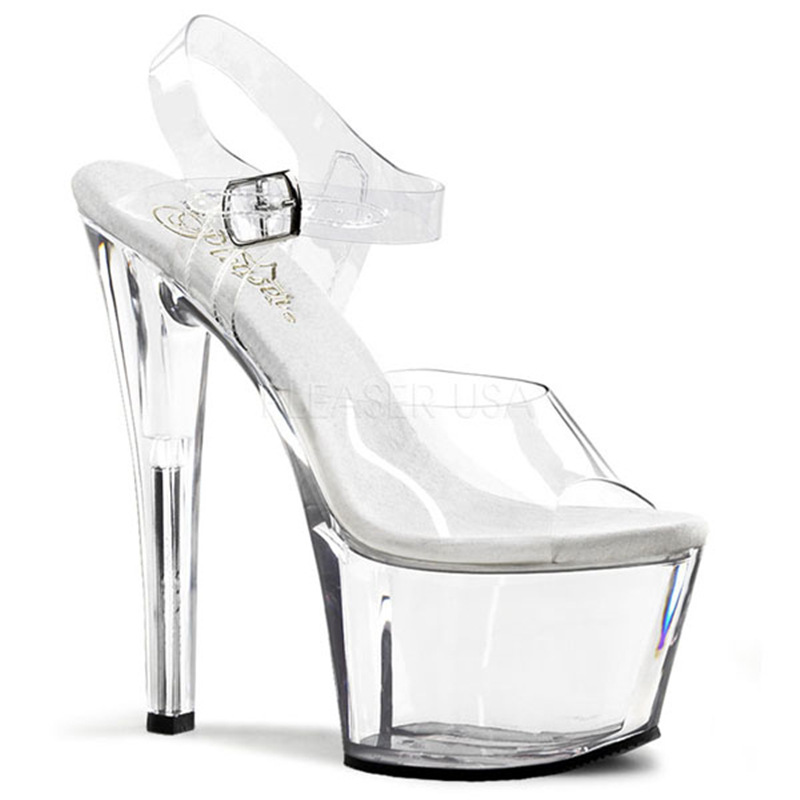 Zapatos de tacón de aguja de cristal de 17cm zapatos de mujer 2020 verano transparente noche sandalias de plataforma de tacón alto