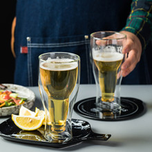 创意翻转扎啤酒杯倒立果汁饮料水杯子酒吧餐厅艺术透明双层玻璃杯