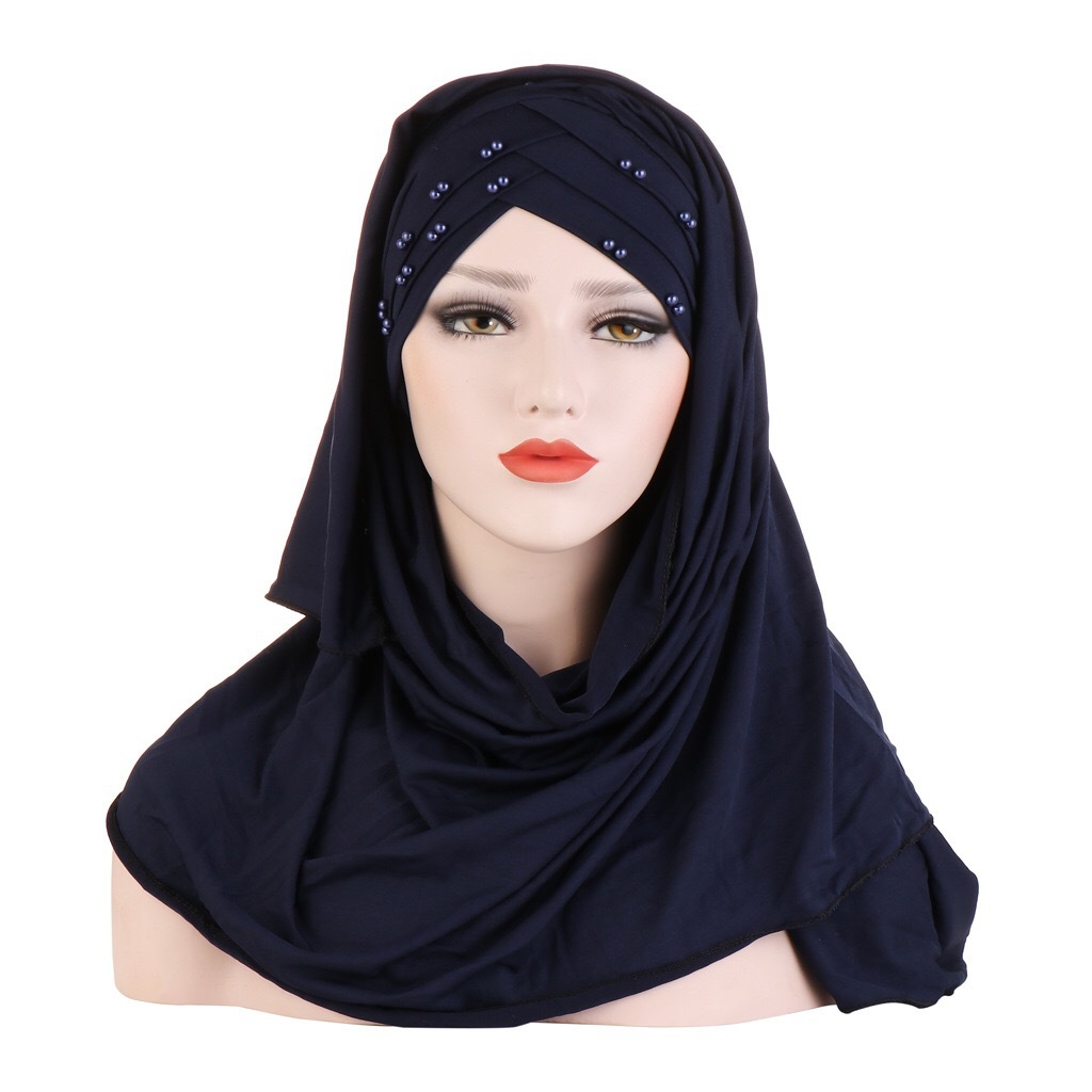 亚马逊牛奶丝钉珠围巾帽子两件套马来西亚穆斯林女士时尚贴布盖头详情7