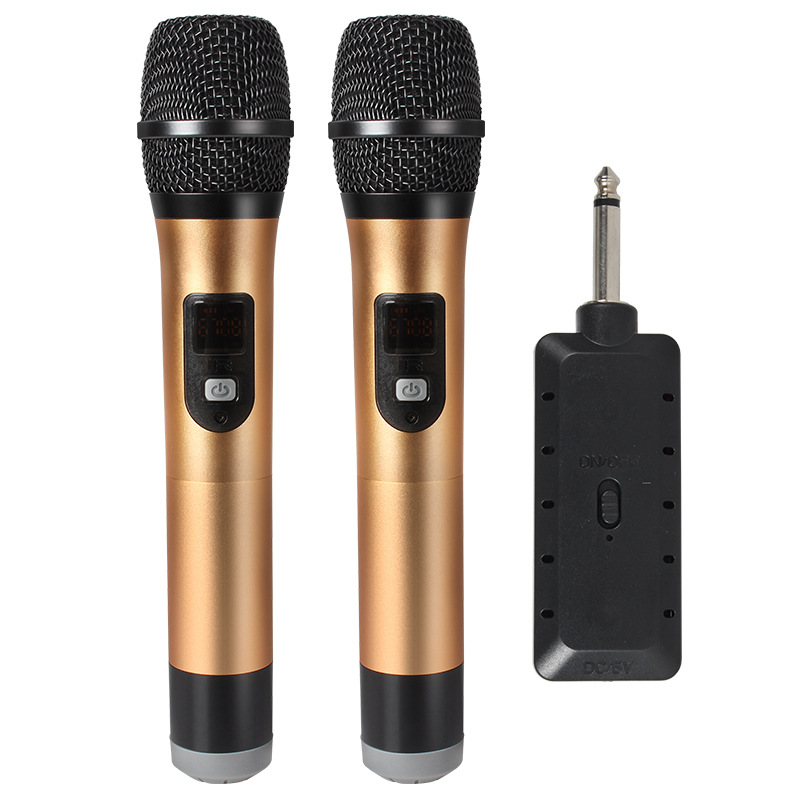 UHF無線麥克風(fēng)舞臺(tái)功放 音響家用KTV動(dòng)圈話筒一拖二直播聲卡專用