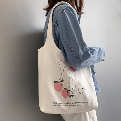 Canvas bag women's shoulder new style fruit orange literary Japanese college student ins simple portable printed canvas bag