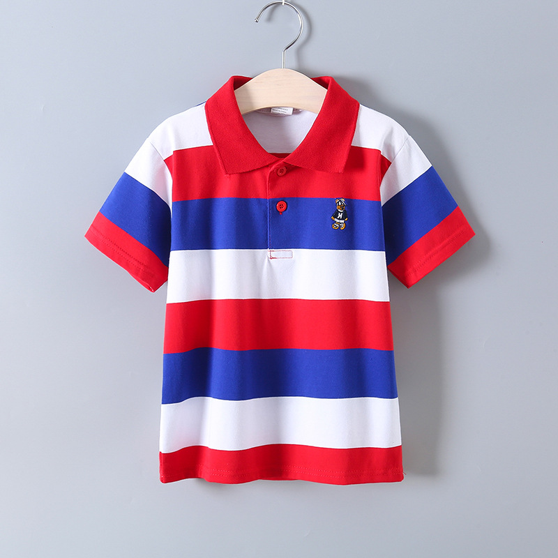 巴拉bala童装夏季男童短袖儿童纯棉Polo衫中大童条纹翻领T恤衫