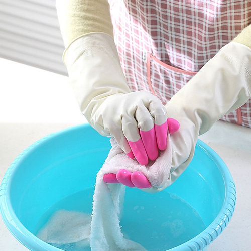 Household gloves, white, laundry waterproof plastic skin, household cleaning, anti-slip, durable, kitchen, dishwashing, vegetable washing