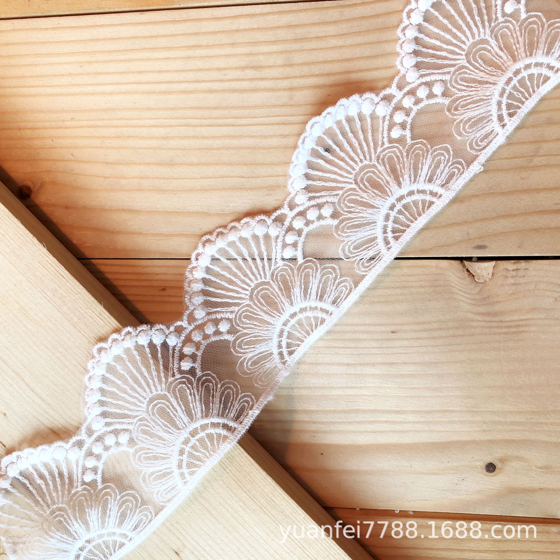 A-1526双边圆点扇形美国网全纯棉刺绣蕾丝花边5厘米洋装辅料