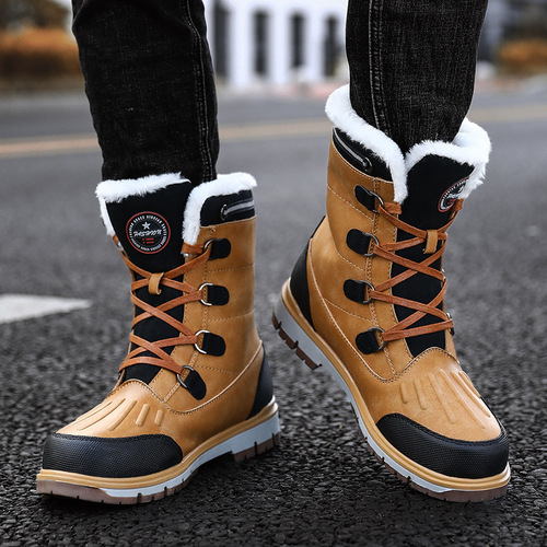 Winter Plus Size Fleece High-Quality Cotton Shoes, Fashionable High-Top Warm Men's Boots Snow Boots Outdoor Casual Shoes for Men
