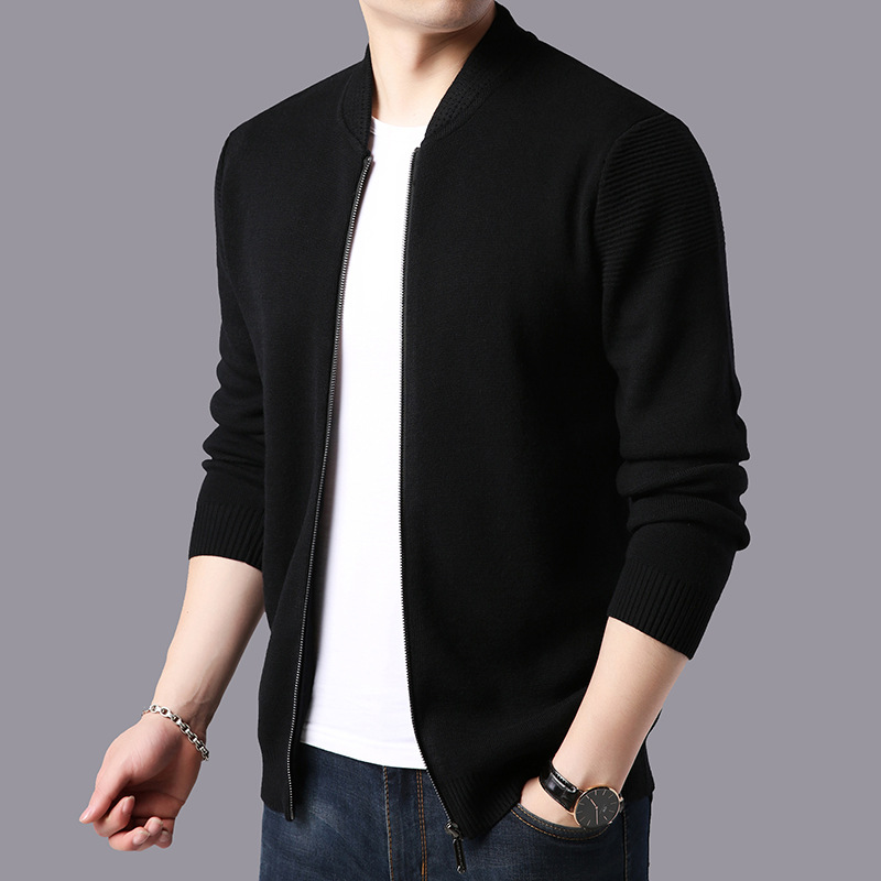 Autumn 2019 New Men's Knitted Jacket Men's Korean Style Stand Collar Sweater Cardigan Men's Zipper Base Shirt