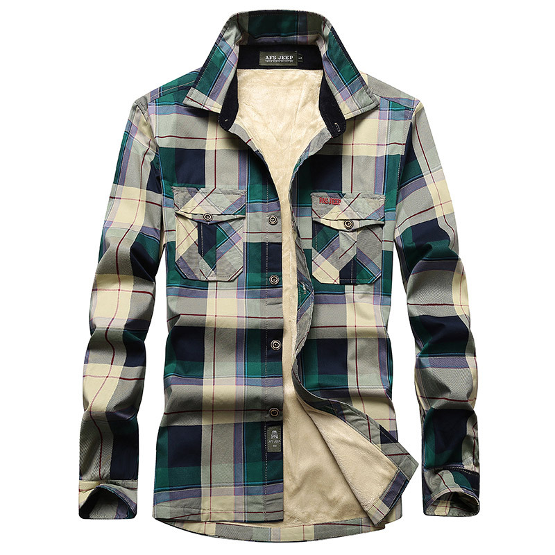 Camisa de manga larga a cuadros transfronteriza de otoño e invierno para hombre camisa gruesa con forro polar camisa cálida más tamaño camisa de moda 1598