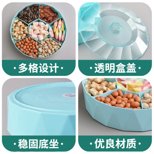 Creative plastic lid divided candy box, living room transparent snack tray fruit bowl, New Year's happy candy box dry fruit box