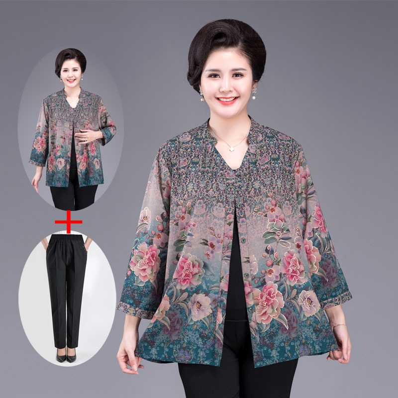2020 Granny Dress Summer Dress Vertical Collar Shirt Middle-aged and Elderly Women's Dress Spring Dress Mother's Top Old Man's Dress Nine-point Sleeve 2020 Granny Dress Summer Dress Vertical Collar Shirt Middle-aged and Elderly Women's Dress Spring Dress Mother's Top Old Man's Dress Nine-point Sleeve
