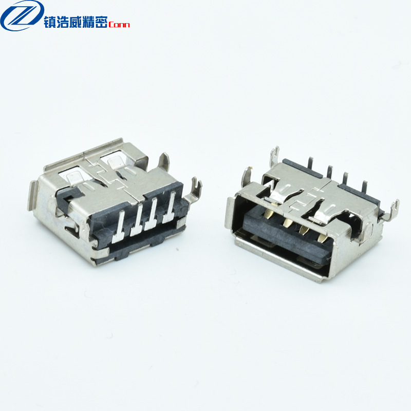USB母座连接器短体沉板式插脚贴板端子电源插簧插头兼容沉板适用