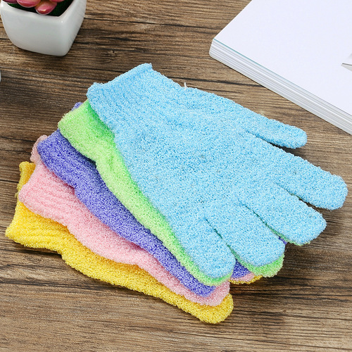 Factory Five-Finger Loofah Nylon Shower Gloves Massage Back Scrubber Shower Gadget Powerful Dual-Sided Mud Scraper Wholesale