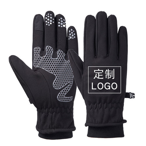 Customized ski gloves winter waterproof outdoor warm composite fleece windproof and coldproof touch screen printing custom LOGO