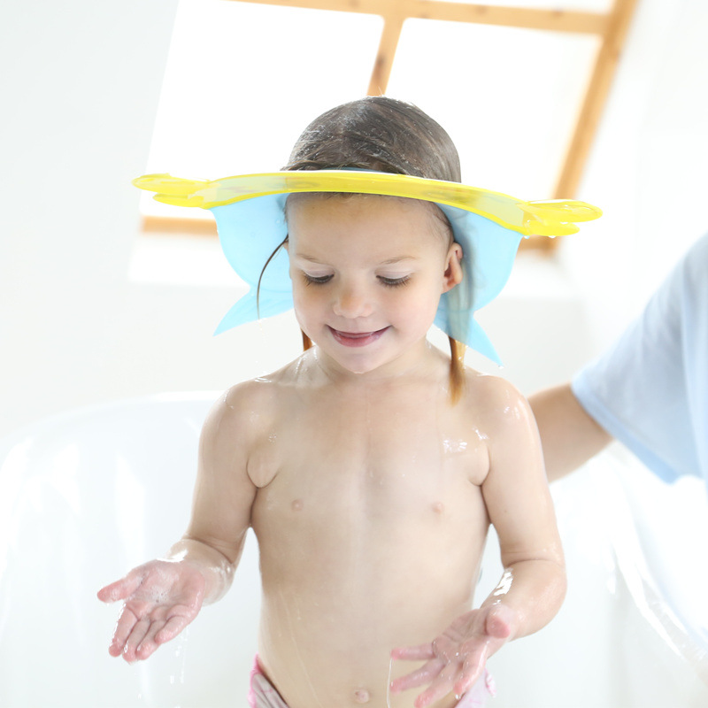 壹件代發  寶寶洗頭帽兒童洗頭洗澡神器加大帶護耳可調節小魚浴帽