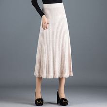 加厚针织半身裙女秋冬2023新款中长款显瘦大摆冬裙流苏毛线裙批发
