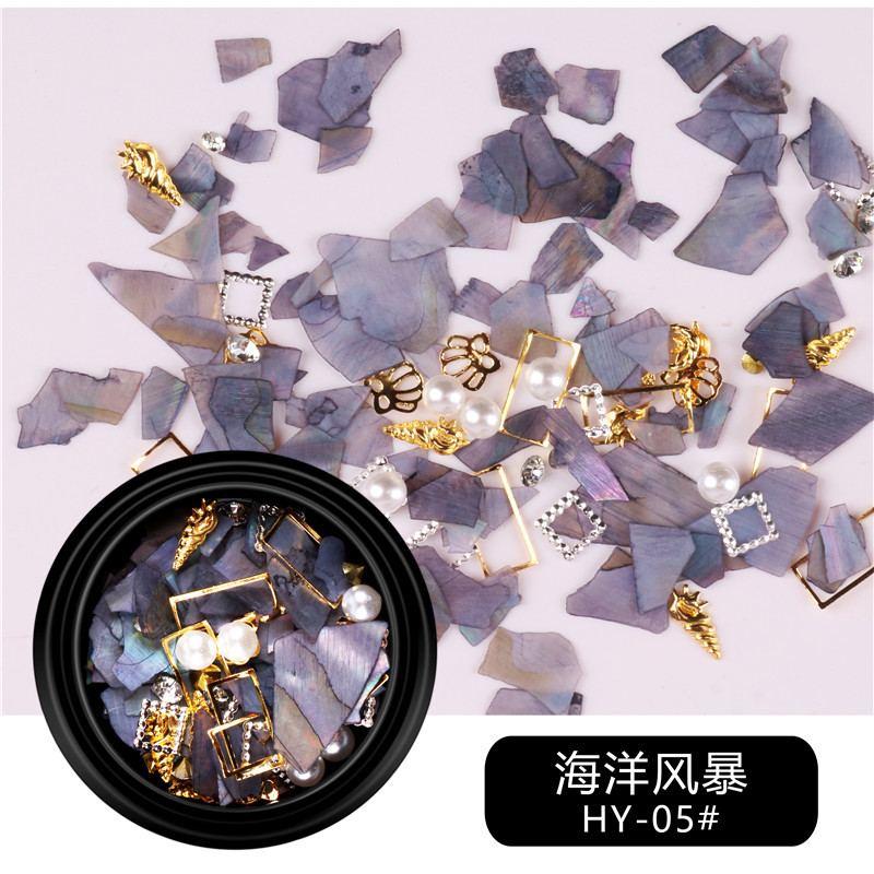 Suministro transfronterizo nuevo arte de uñas Tormenta marina arte de uñas remache de diamantes pieza de concha de perla decoraciones mixtas al por mayor