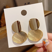 韩国代购银针质感拉丝金色耳坠个性网红耳饰金属耳环高级感耳钉女