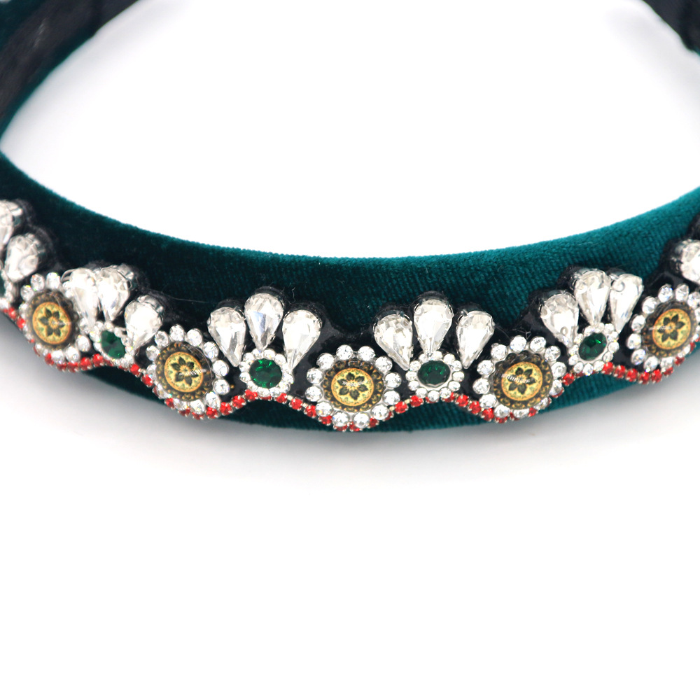 Hair Ornaments Tri-color Glass Rhinestone Headband Suede Peacock Handmade Christmas Headband Head Buckle Suppliers China Suppliers China display picture 5