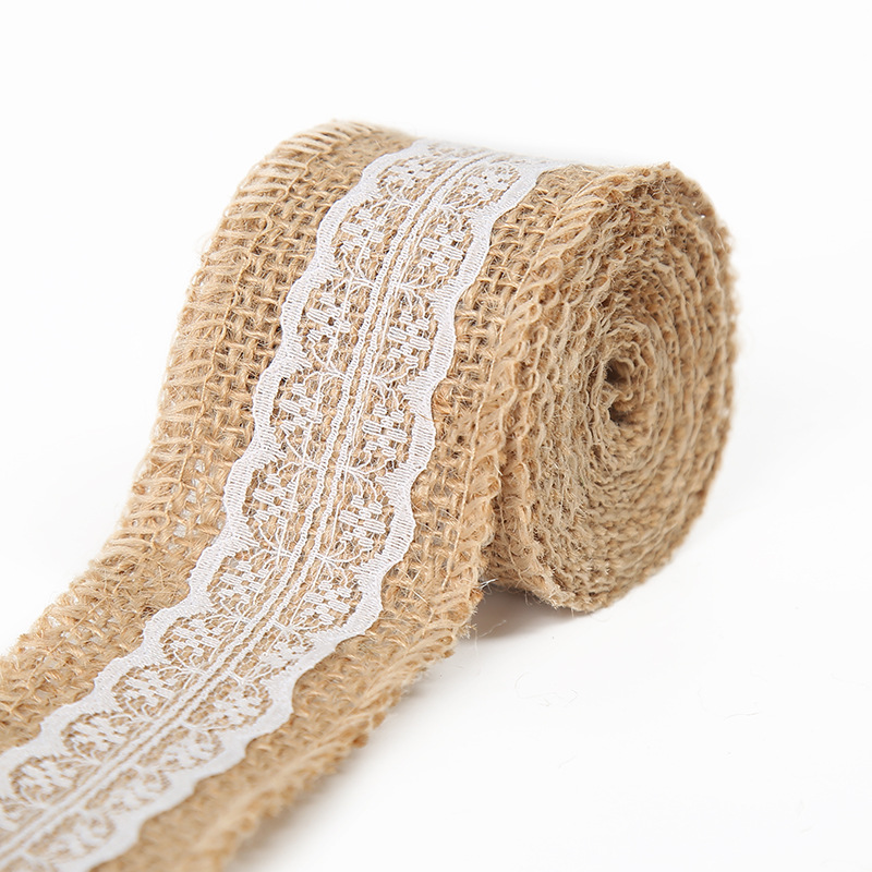 Rollo de lino de encaje DIY hecho a mano boda Navidad artesanía rollo de lino de encaje de lino cuerda de cáñamo