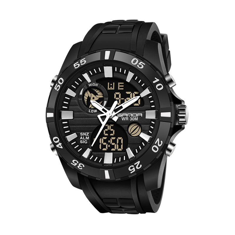 SANDA 791 impermeable multi-funcional deportes al aire libre reloj electrónico de cuarzo de los hombres reloj de doble movimiento