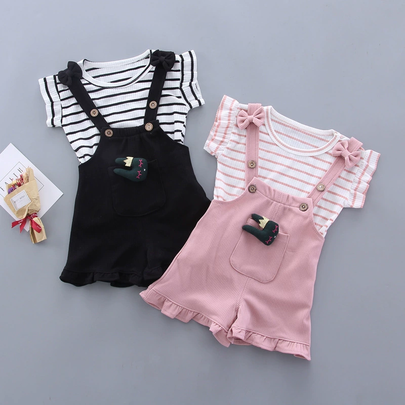 Summer set, suspenders, children's cotton summer clothing, Korean style, with short sleeve