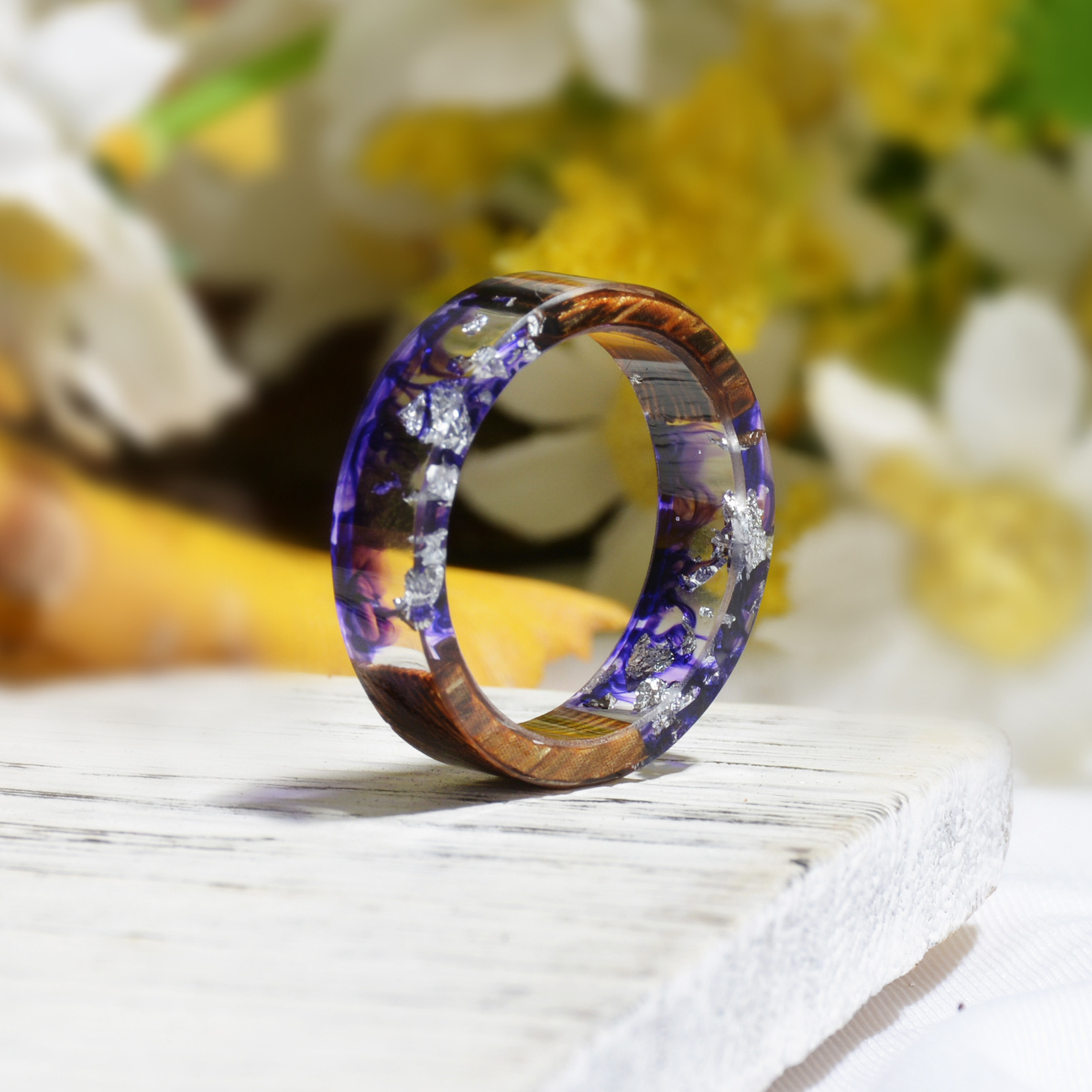 Simple Style Flower Wood Resin Unisex Rings 1 Piece