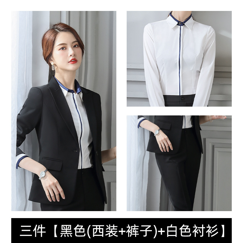 Classic suit jacket, black shirt, trousers
