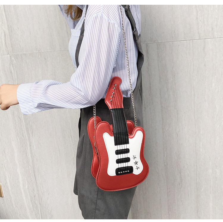 Borsa commercio estero nuova borsa a tracolla per chitarra simpatico cartone animato tendenza creativa borsa a tracolla a catena borsa da donna in colore contrastante personalità_voghion.com