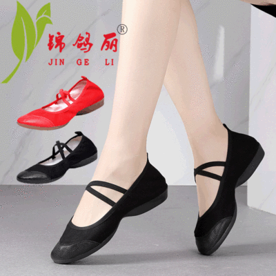 Rich and beautiful square Dancing shoes new pattern canvas Skin head soft sole Flat heel square Dancing shoes Mom shoes On behalf of