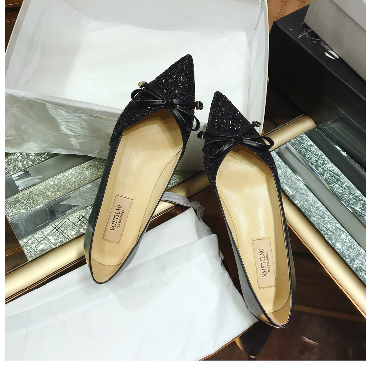 2026 Autumn New Women's Shallow Mouth Single Shoes, Pointed Toe, Color Block, Top Quality Sequin Bow, Mid-Heel, Chunky Heel_vogvips.com