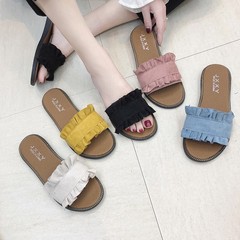 Women's 2019 Summer New Arrival Fashion Korean Style Ruffled One-Piece Slides Casual Flat Outdoor Slippers