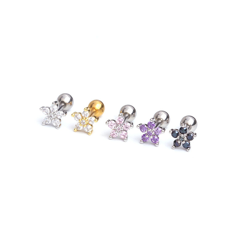 Double-sided Flower Puncture Earrings Stainless Steel Ear Studs_voghion.com