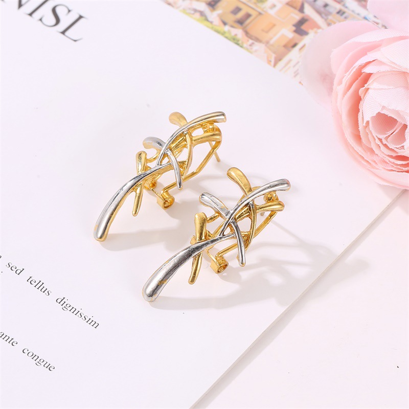 Gold And Silver Branch Cross Earrings display picture 3