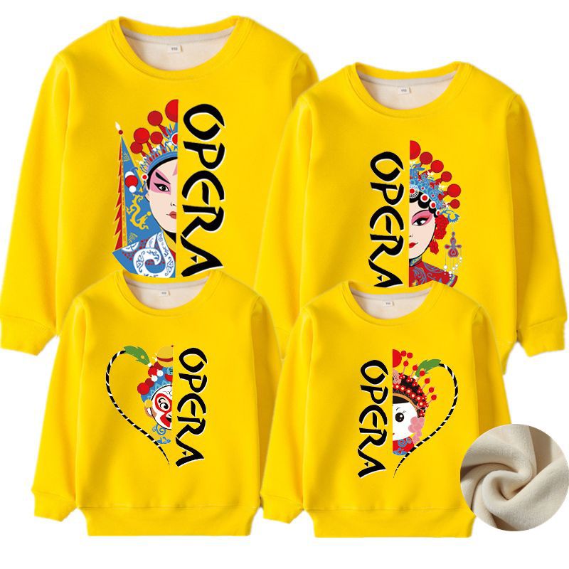 批发纯棉亲子京剧戏曲亲子装卫衣圆领加绒加厚舒适保暖男女上衣潮