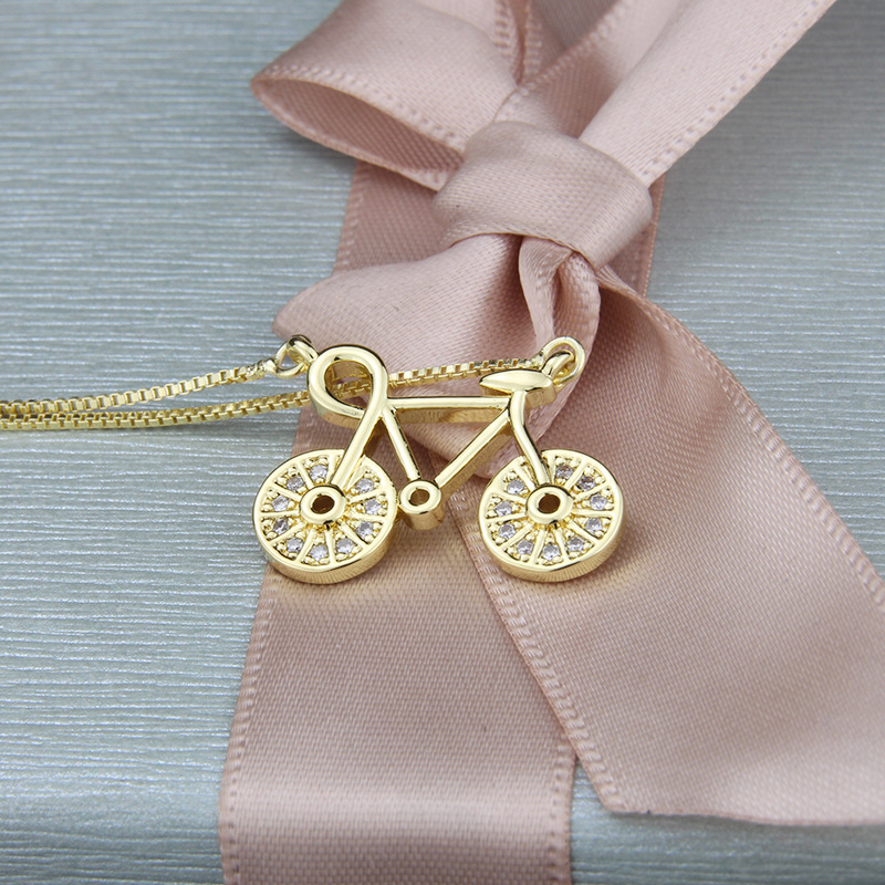 hot sale inlaid zirconium bicycle necklace new copper plating bicycle pendant wholesale nihaojewelry