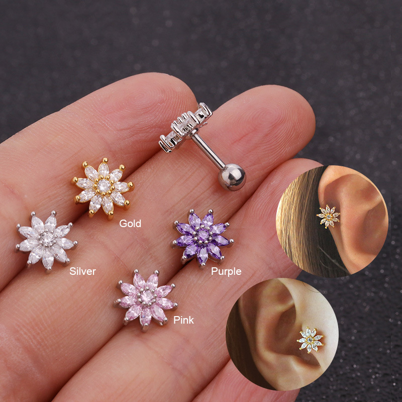 Vente Chaude Mode Micro-incrusté De Fleurs De Soleil Boucles D&#39;oreilles À Vis En Gros display picture 2