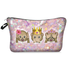 数码印花三只猴子emoji monkeys glitter化妆包收纳包跨境爆款