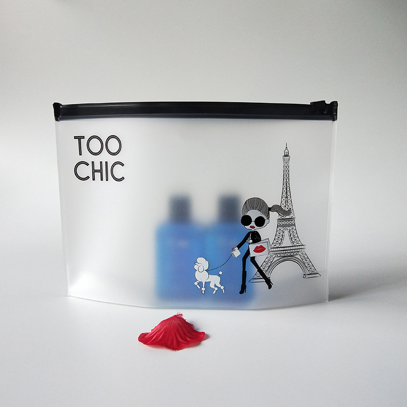 2021年新款PVC磨砂食品袋化妆收纳袋 防水折底立体实用夹式透明袋