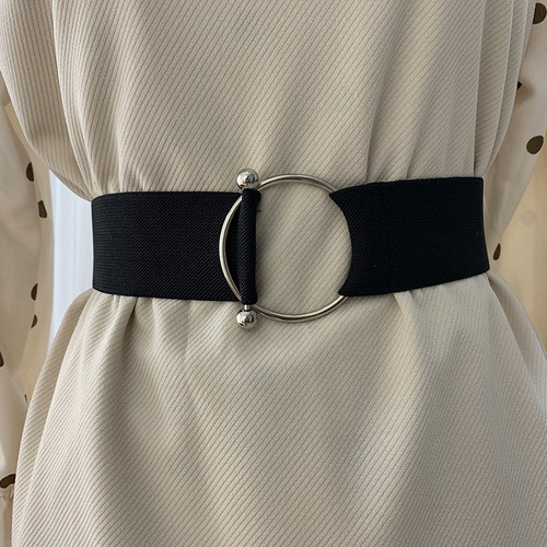 Black simple waistband elastic elastic women's belt wide round buckle decorative waist coat sweater fashion with skirt