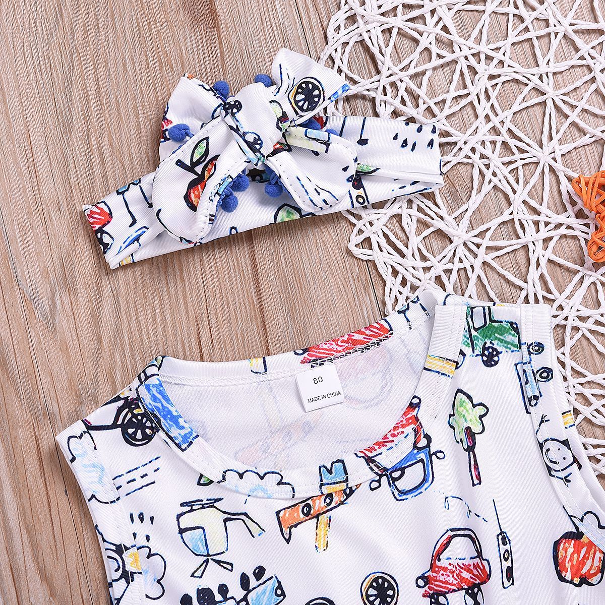 Children's Clothing Cartoon Car Newborn Clothes Romper Turban Two-piece Suit display picture 5