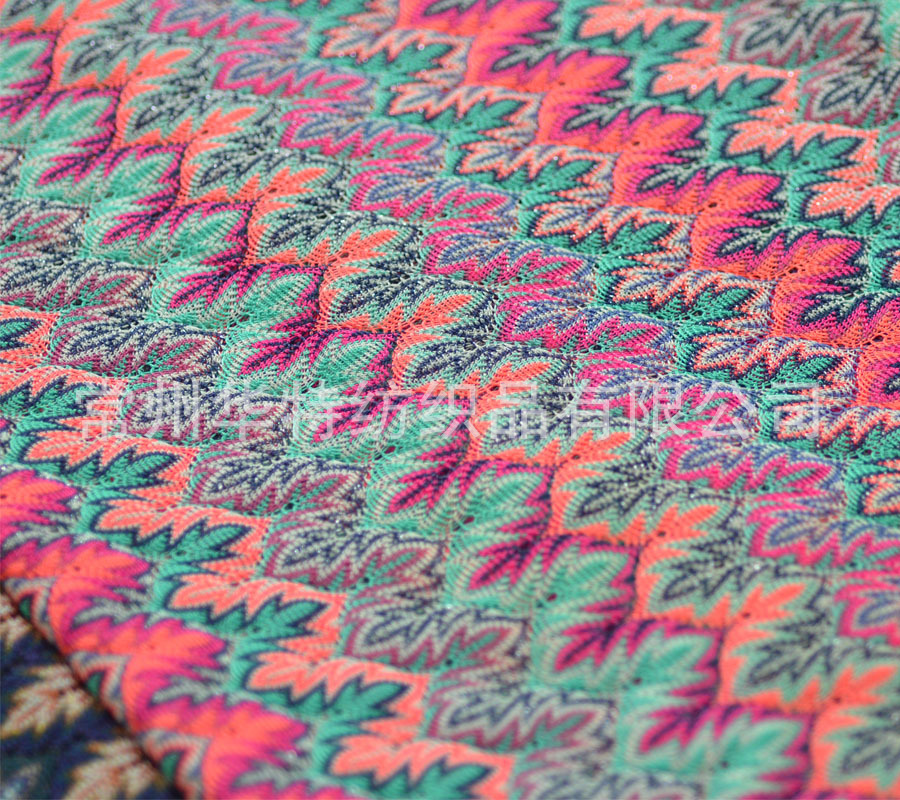 经编303龙花系列 色织枫叶花 针织色织提花布